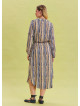 Patterned Shirt Collar Belt Detailed Beige Long Sleeve Dress 4450